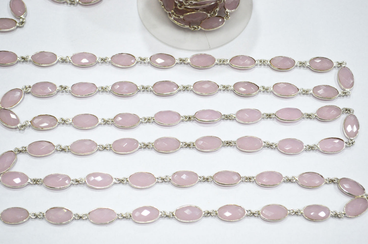Rose Quartz Hydro Quartz Faceted Oval Shape Connector Chain , 9x13 mm , RB-5701
