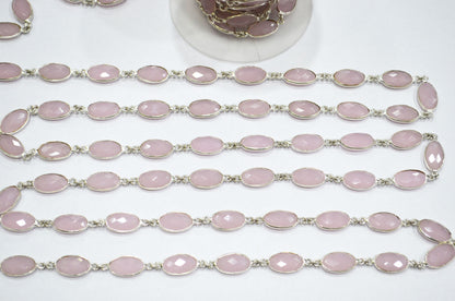 Rose Quartz Hydro Quartz Faceted Oval Shape Connector Chain , 9x13 mm , RB-5701