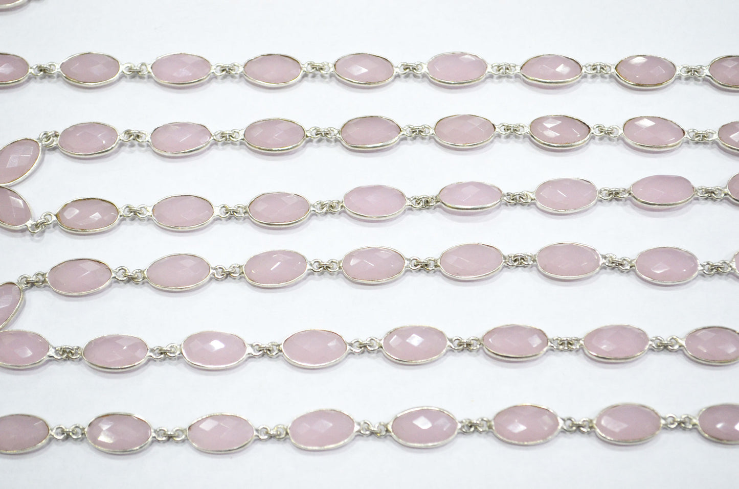 Rose Quartz Hydro Quartz Faceted Oval Shape Connector Chain , 9x13 mm , RB-5701
