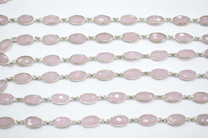 Rose Quartz Hydro Quartz Faceted Oval Shape Connector Chain , 9x13 mm , RB-5701