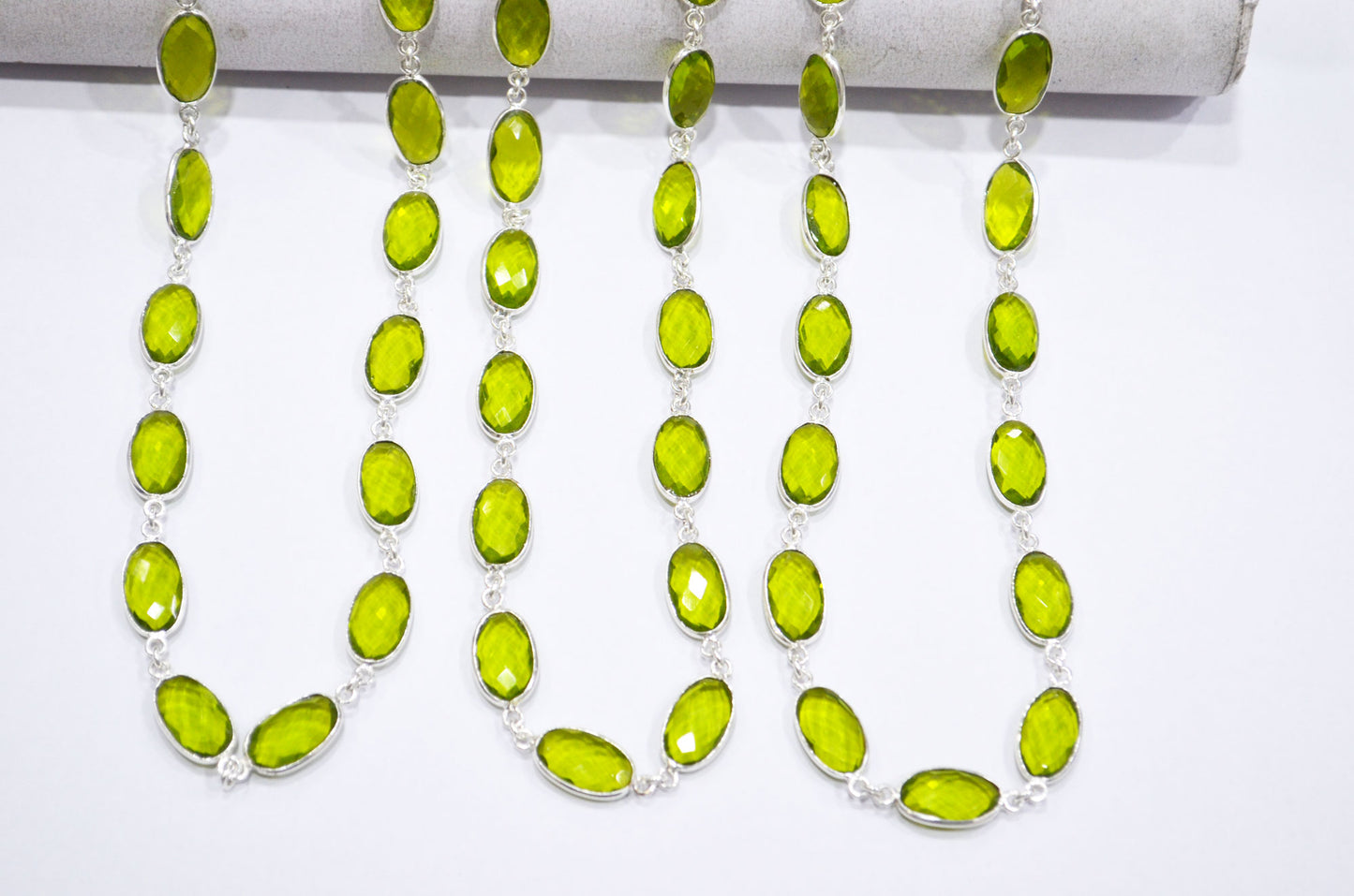 Peridot Hydro Quartz Faceted Oval Shape Connector Chain , 9x13 mm , RB-5702