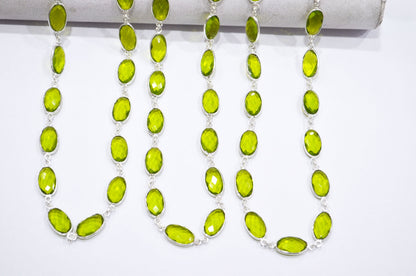 Peridot Hydro Quartz Faceted Oval Shape Connector Chain , 9x13 mm , RB-5702