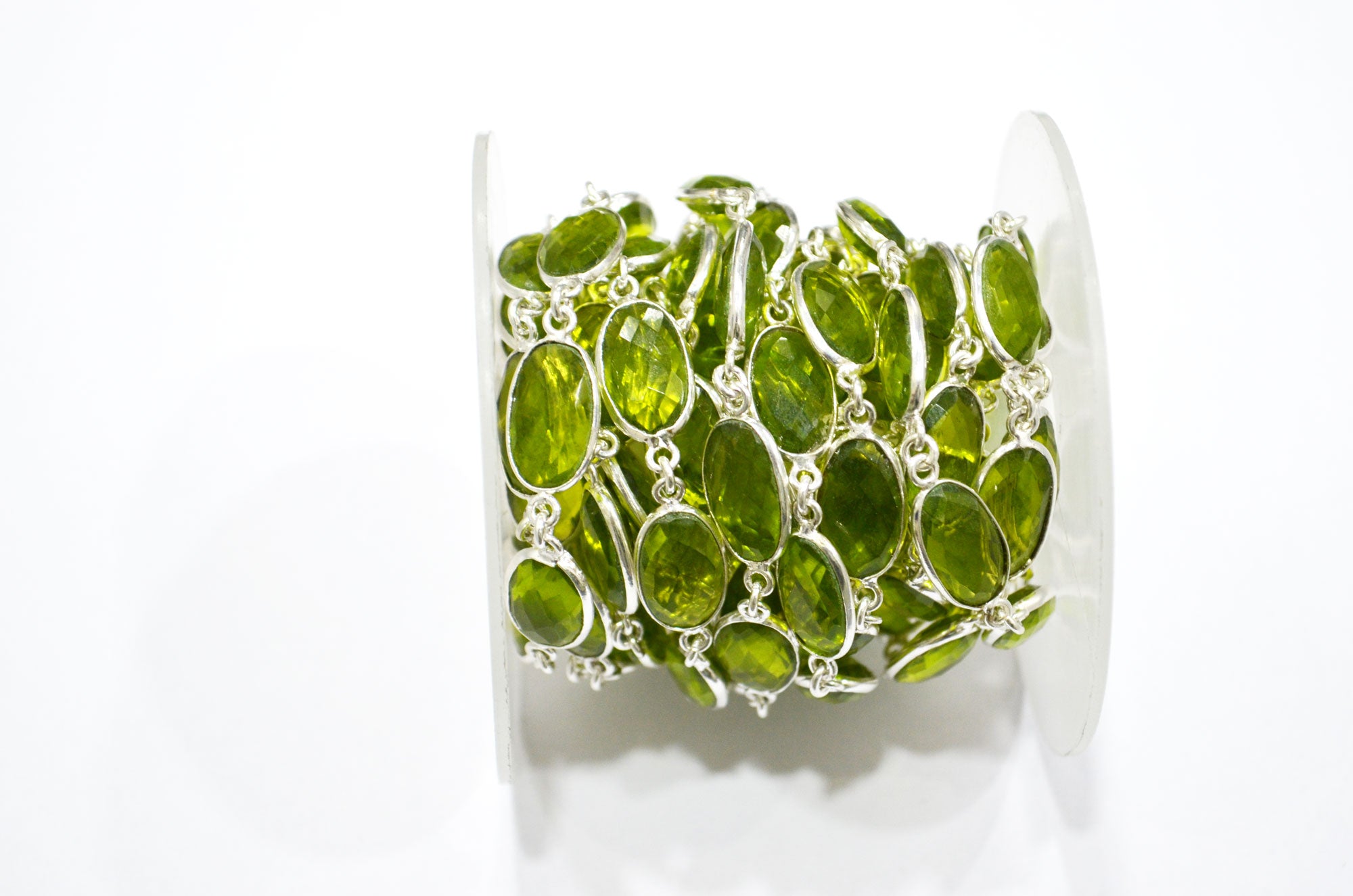 Peridot Hydro Quartz Faceted Oval Shape Connector Chain , 9x13 mm , RB-5702