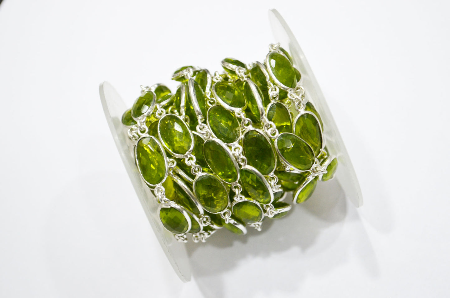 Peridot Hydro Quartz Faceted Oval Shape Connector Chain , 9x13 mm , RB-5702