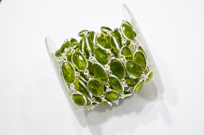 Peridot Hydro Quartz Faceted Oval Shape Connector Chain , 9x13 mm , RB-5702