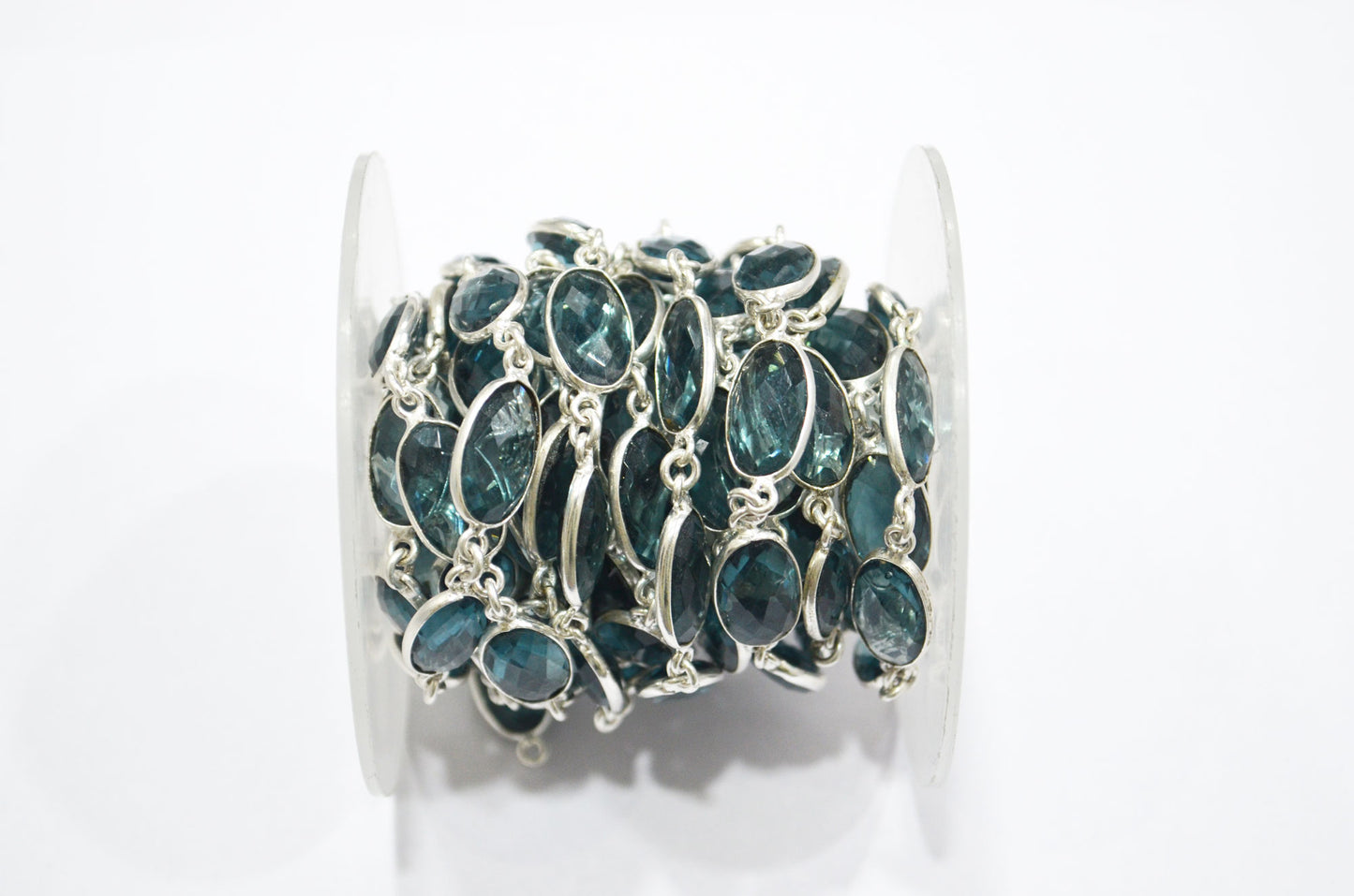 London Blue Hydro Quartz Faceted Oval Shape Connector Chain , 9x13 mm , RB-5703