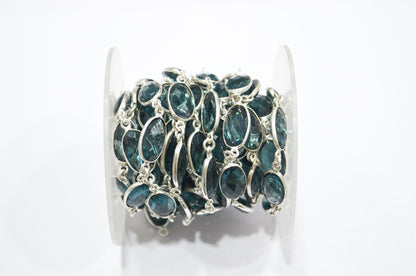 London Blue Hydro Quartz Faceted Oval Shape Connector Chain , 9x13 mm , RB-5703