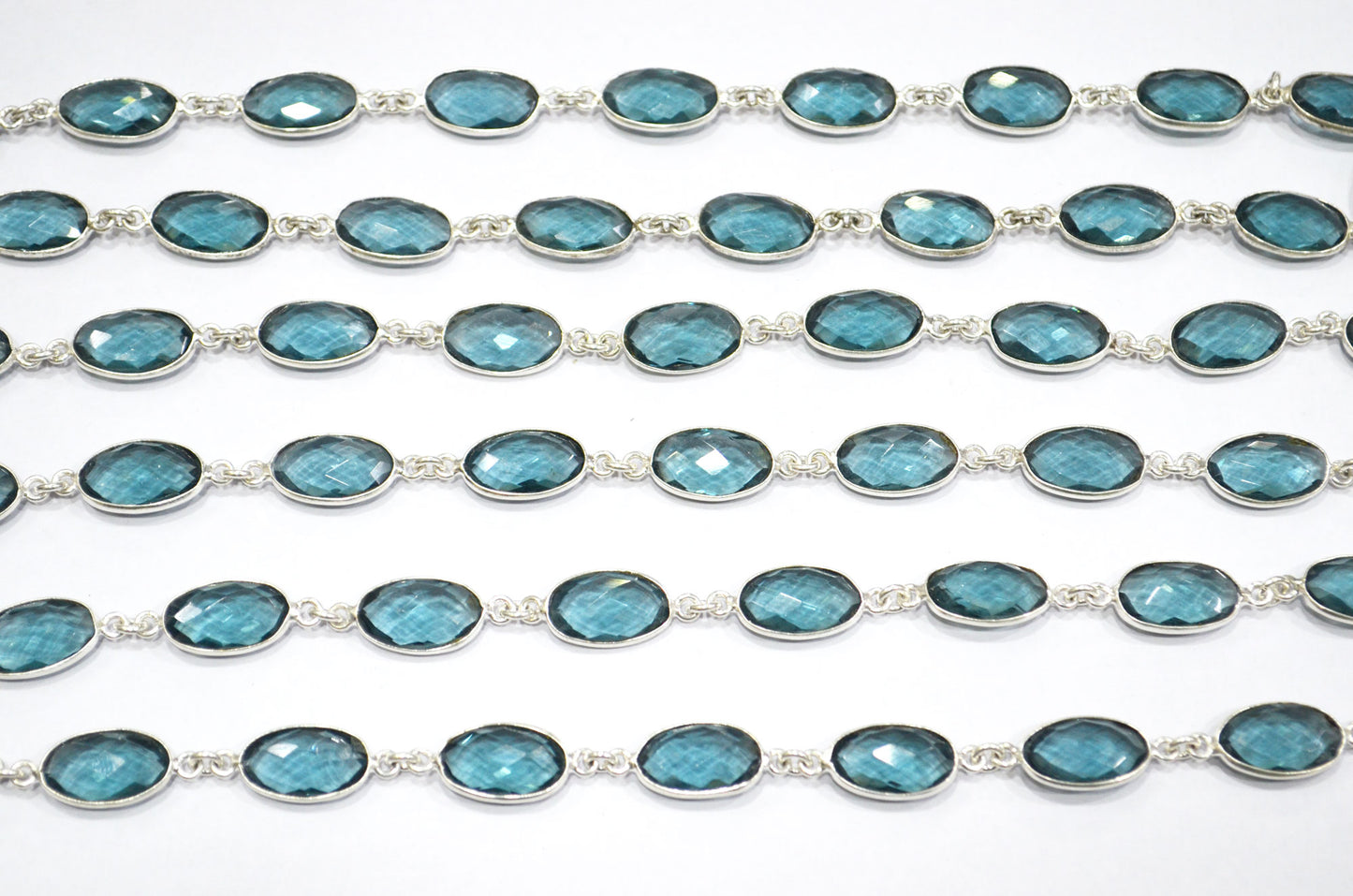London Blue Hydro Quartz Faceted Oval Shape Connector Chain , 9x13 mm , RB-5703