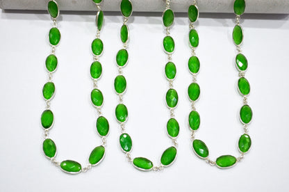 Green Hydro Quartz Faceted Oval Shape Connector Chain , 9x13 mm , RB-5704