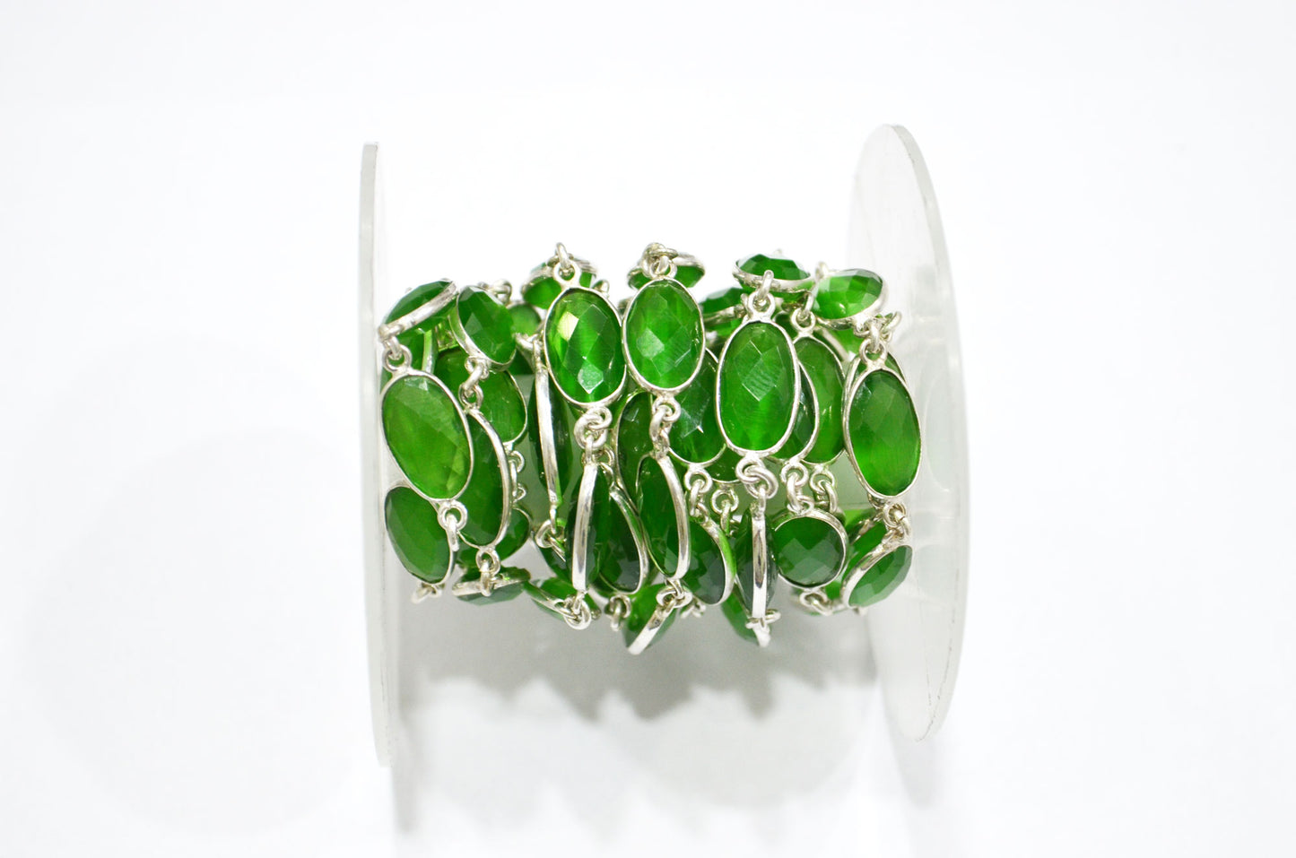 Green Hydro Quartz Faceted Oval Shape Connector Chain , 9x13 mm , RB-5704