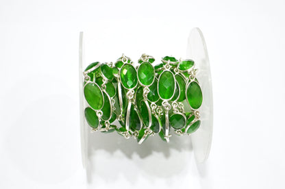 Green Hydro Quartz Faceted Oval Shape Connector Chain , 9x13 mm , RB-5704