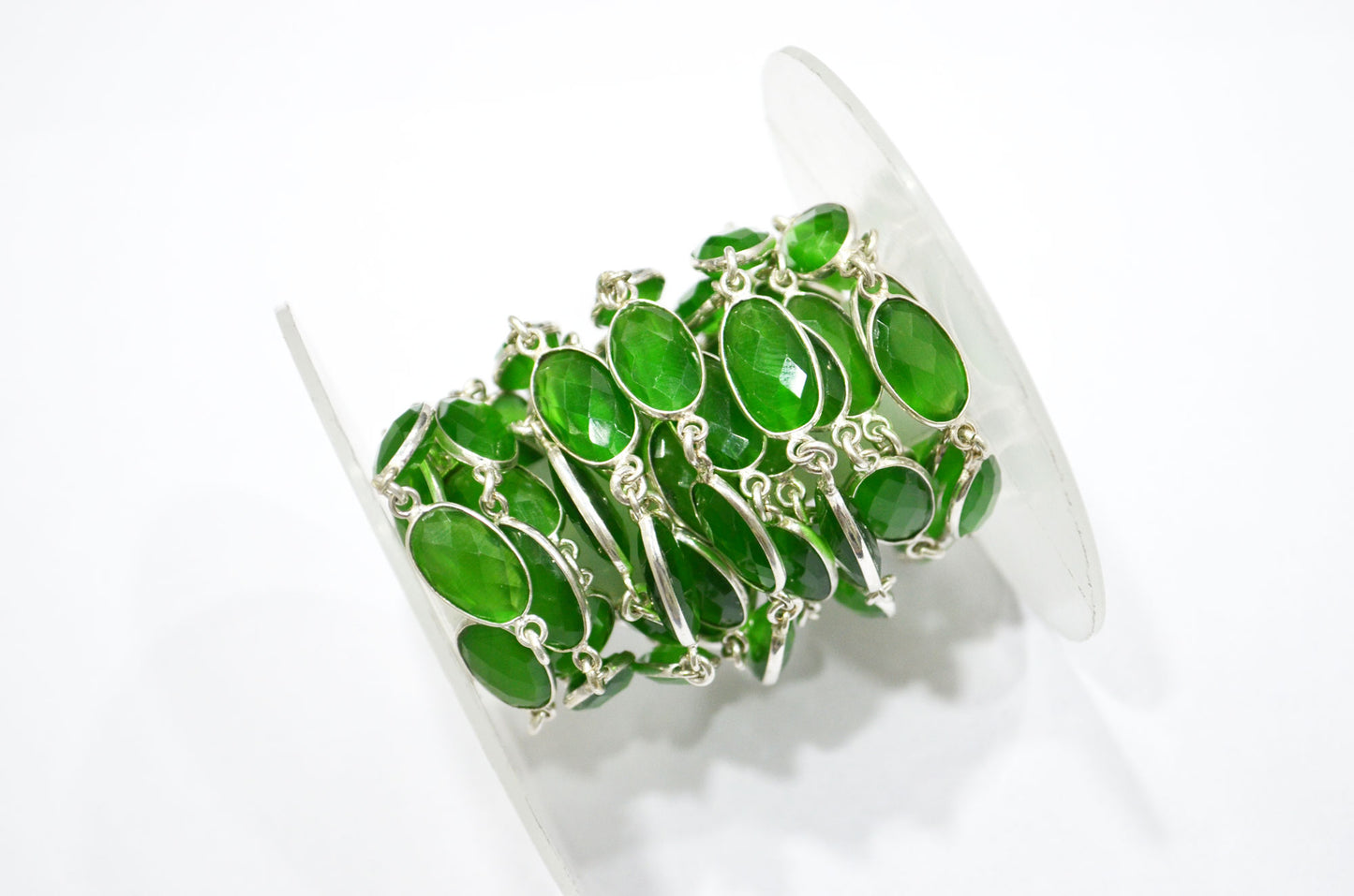 Green Hydro Quartz Faceted Oval Shape Connector Chain , 9x13 mm , RB-5704
