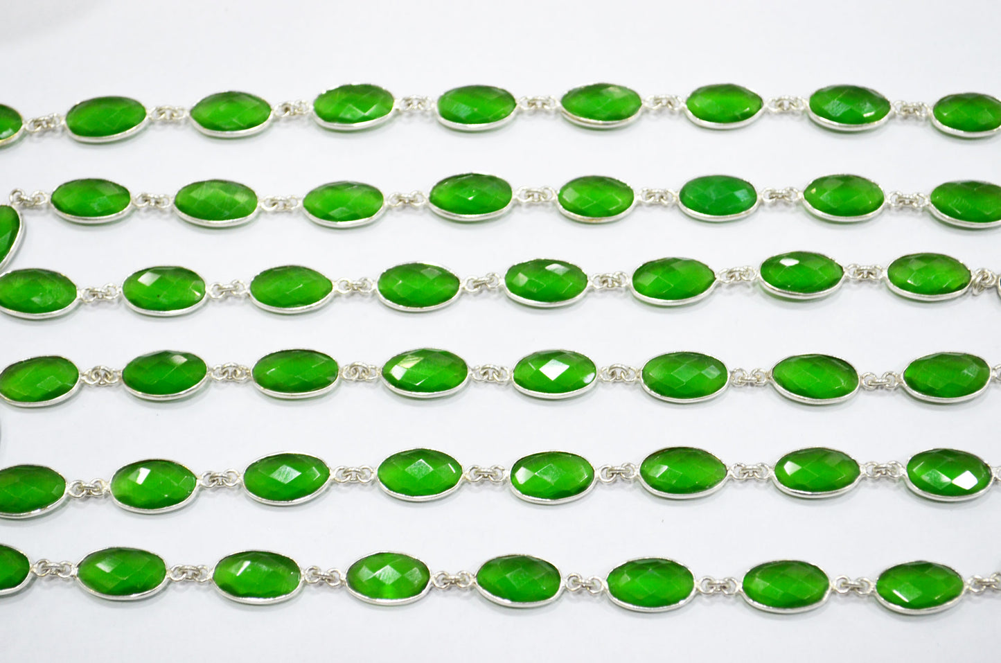 Green Hydro Quartz Faceted Oval Shape Connector Chain , 9x13 mm , RB-5704