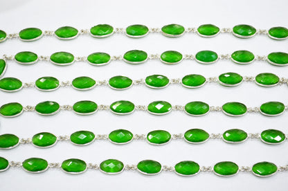 Green Hydro Quartz Faceted Oval Shape Connector Chain , 9x13 mm , RB-5704