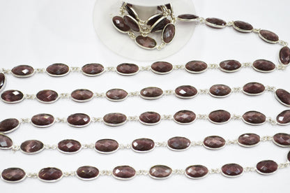 Grape Slush Hydro Quartz Faceted Oval Shape Connector Chain , 9x13 mm , RB-5706