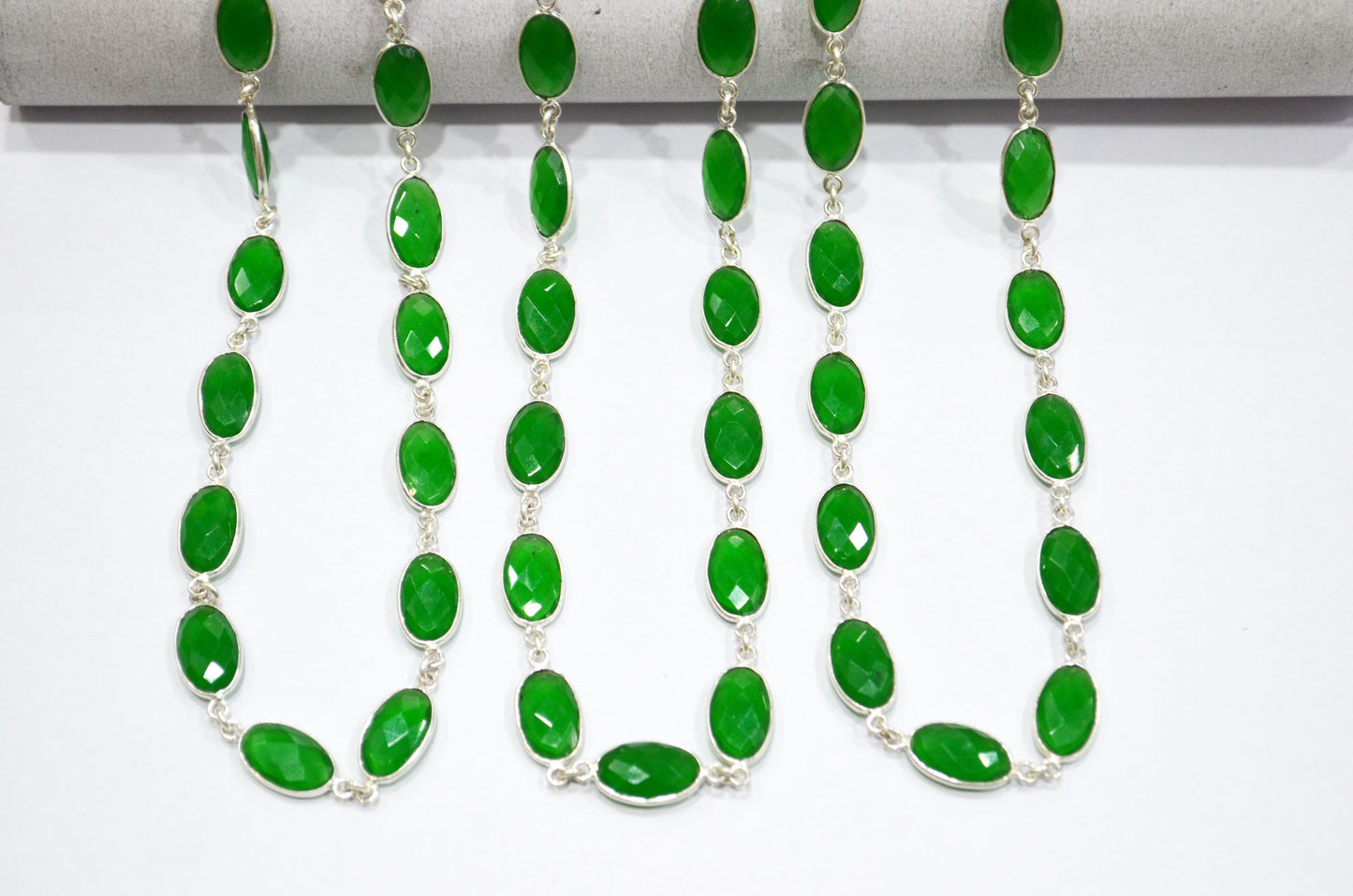 Forest Green Hydro Quartz Faceted Oval Shape Connector Chain , 9x13 mm , RB-5707