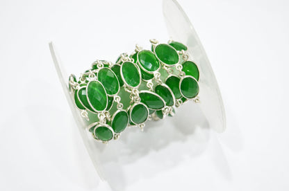 Forest Green Hydro Quartz Faceted Oval Shape Connector Chain , 9x13 mm , RB-5707
