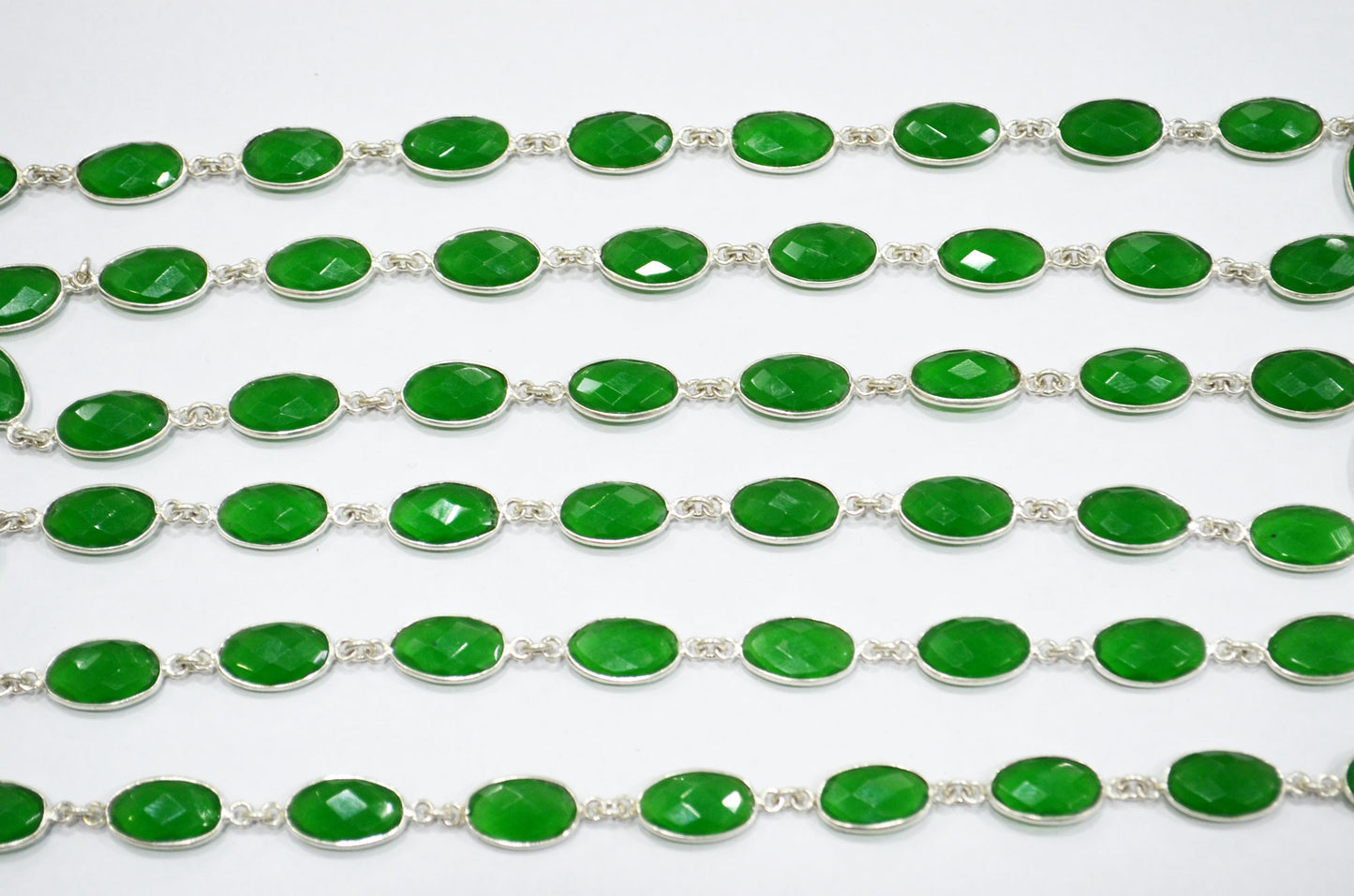 Forest Green Hydro Quartz Faceted Oval Shape Connector Chain , 9x13 mm , RB-5707
