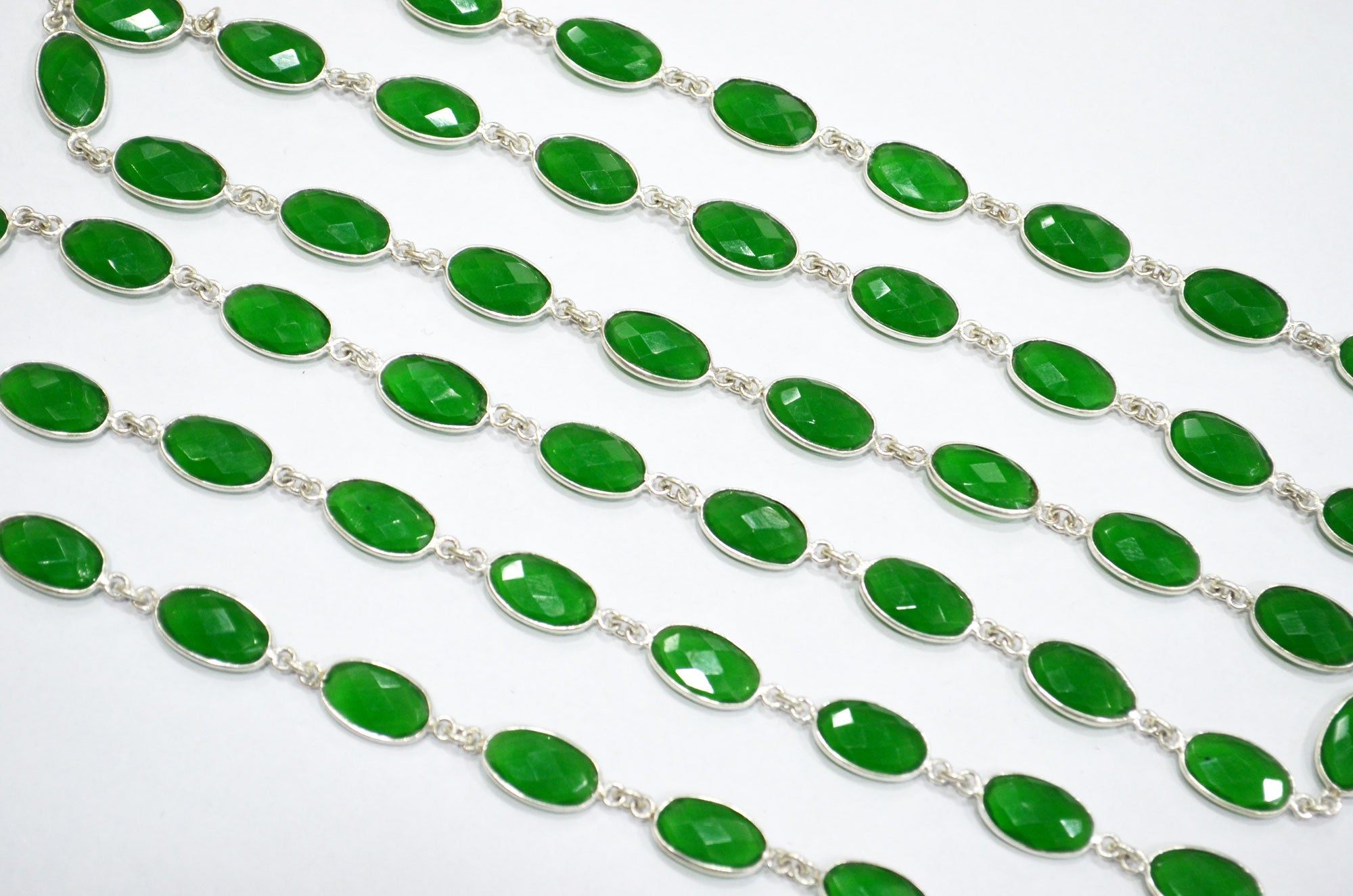 Forest Green Hydro Quartz Faceted Oval Shape Connector Chain , 9x13 mm , RB-5707
