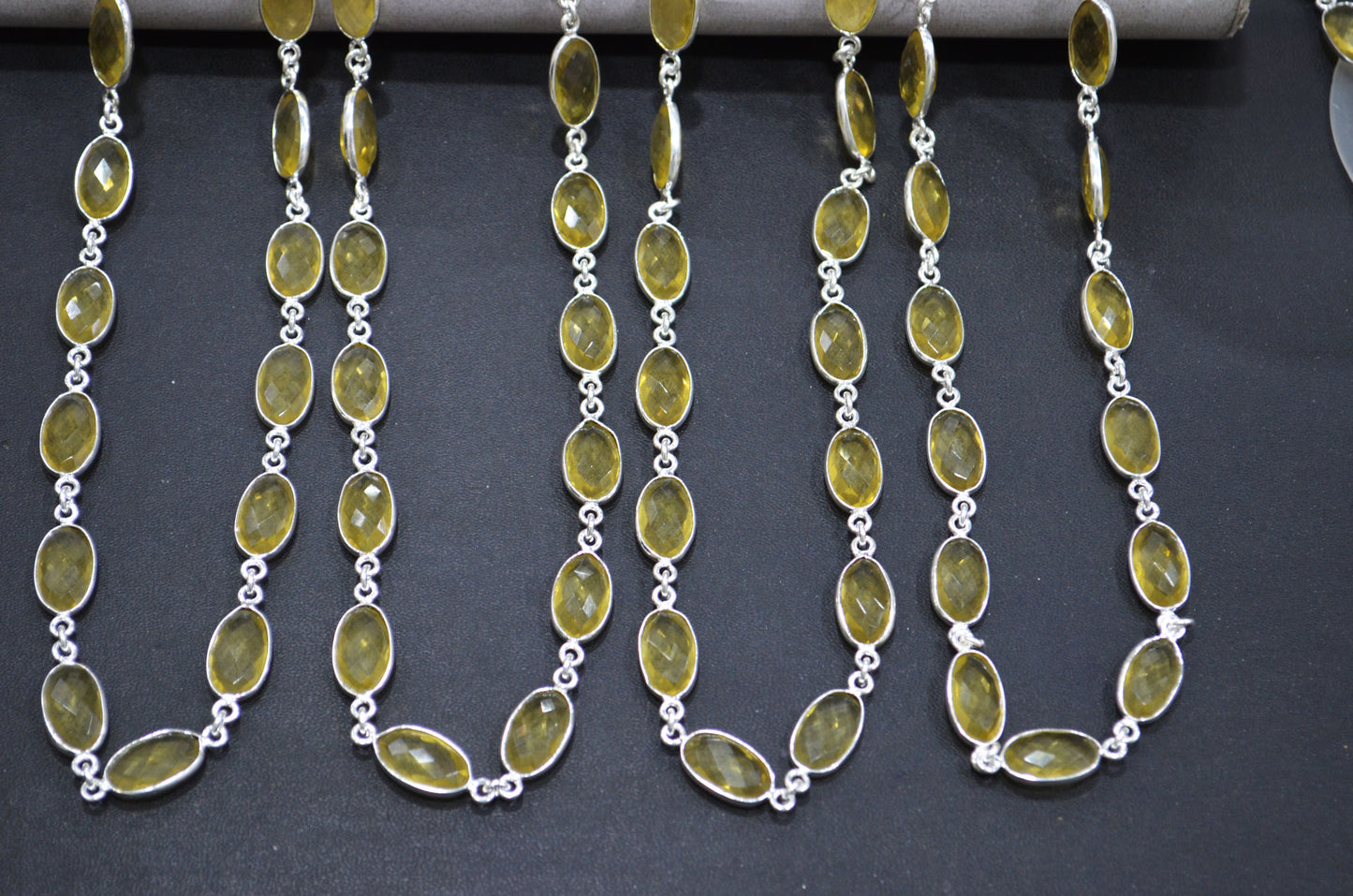 Citrine Hydro Quartz Faceted Oval Shape Connector Chain , 9x13 mm , RB-5708