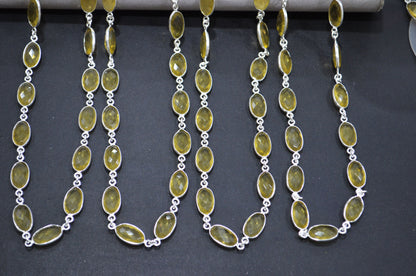 Citrine Hydro Quartz Faceted Oval Shape Connector Chain , 9x13 mm , RB-5708