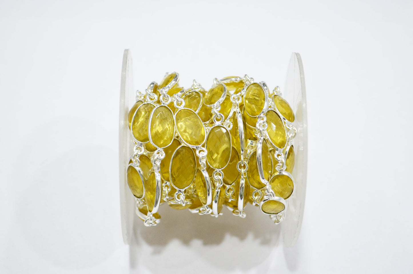 Citrine Hydro Quartz Faceted Oval Shape Connector Chain , 9x13 mm , RB-5708