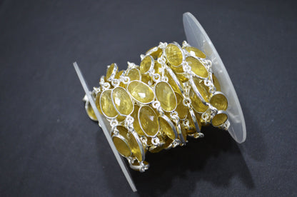 Citrine Hydro Quartz Faceted Oval Shape Connector Chain , 9x13 mm , RB-5708