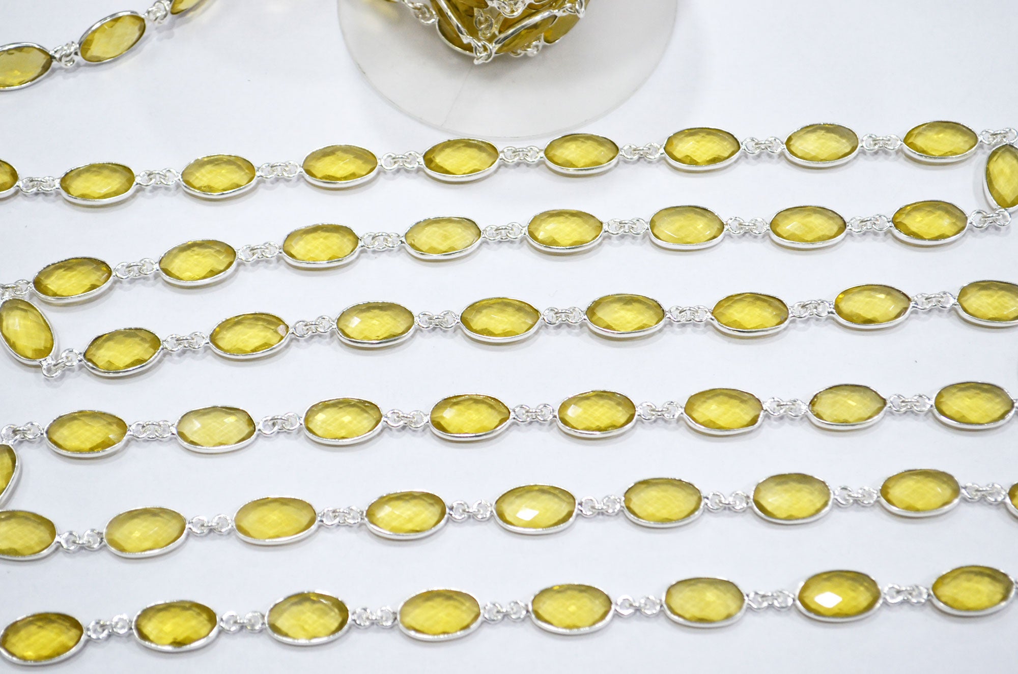 Citrine Hydro Quartz Faceted Oval Shape Connector Chain , 9x13 mm , RB-5708