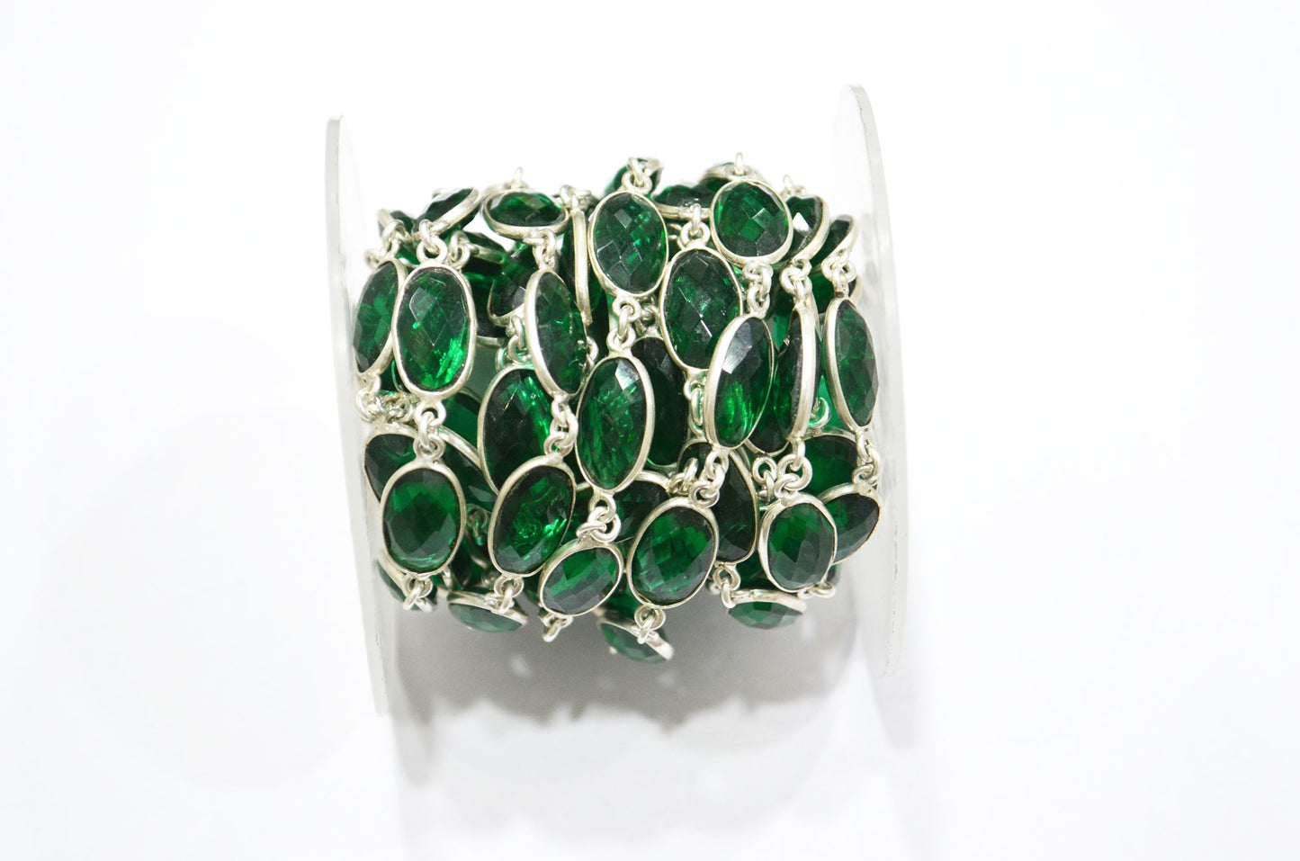 Emerald Green Hydro Quartz Faceted Oval Shape Connector Chain , 9x13 mm , RB-5709