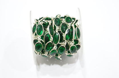 Emerald Green Hydro Quartz Faceted Oval Shape Connector Chain , 9x13 mm , RB-5709