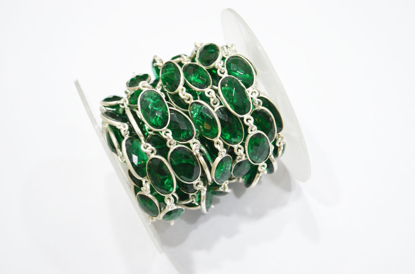 Emerald Green Hydro Quartz Faceted Oval Shape Connector Chain , 9x13 mm , RB-5709