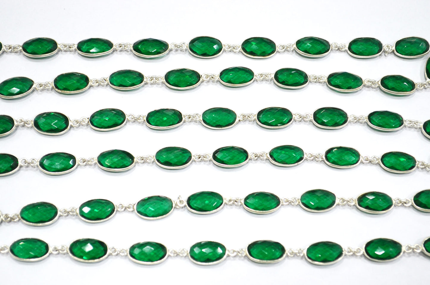 Emerald Green Hydro Quartz Faceted Oval Shape Connector Chain , 9x13 mm , RB-5709