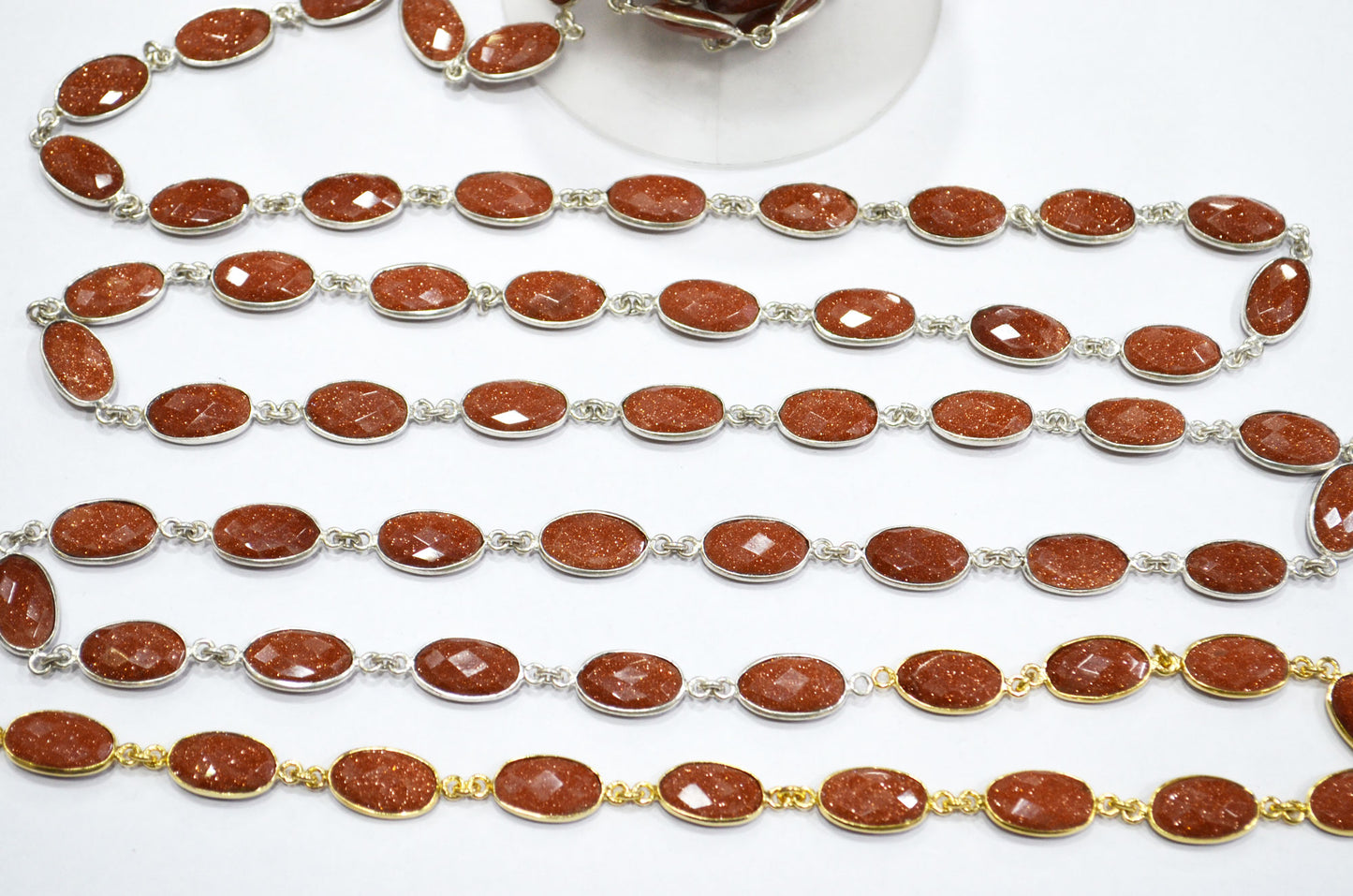 Sunstone Hydro Quartz Faceted Oval Shape Connector Chain , 9x13 mm , RB-5710