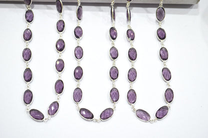 Eggplant Purple Hydro Quartz Faceted Oval Shape Connector Chain , 9x13 mm , RB-5711
