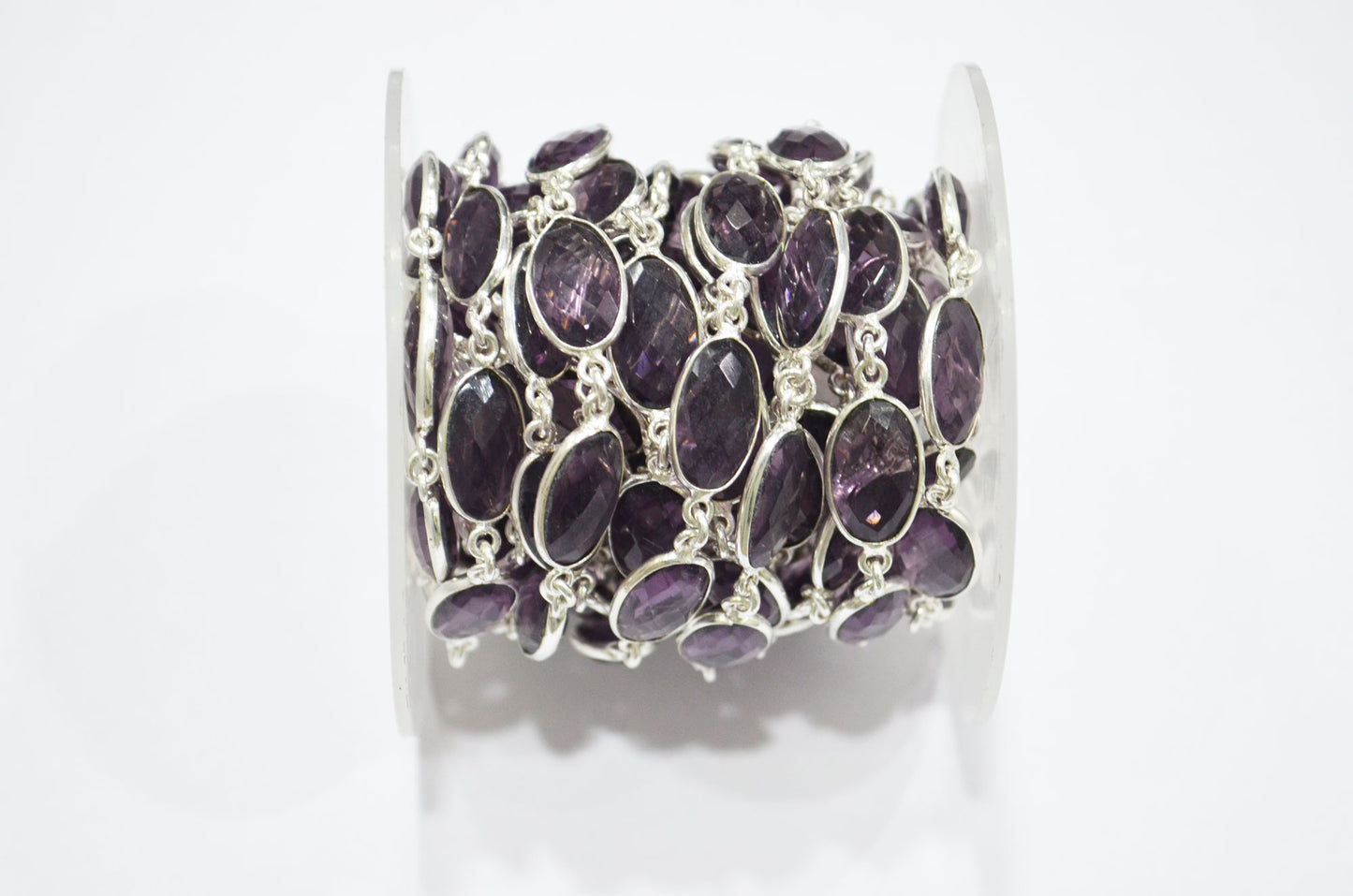 Eggplant Purple Hydro Quartz Faceted Oval Shape Connector Chain , 9x13 mm , RB-5711