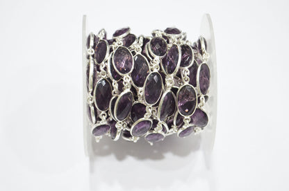 Eggplant Purple Hydro Quartz Faceted Oval Shape Connector Chain , 9x13 mm , RB-5711
