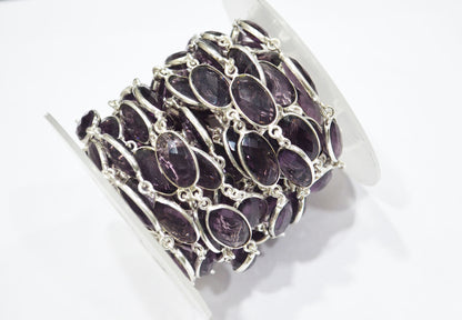 Eggplant Purple Hydro Quartz Faceted Oval Shape Connector Chain , 9x13 mm , RB-5711