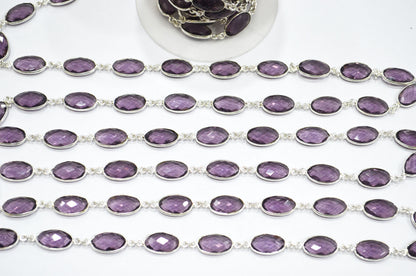 Eggplant Purple Hydro Quartz Faceted Oval Shape Connector Chain , 9x13 mm , RB-5711