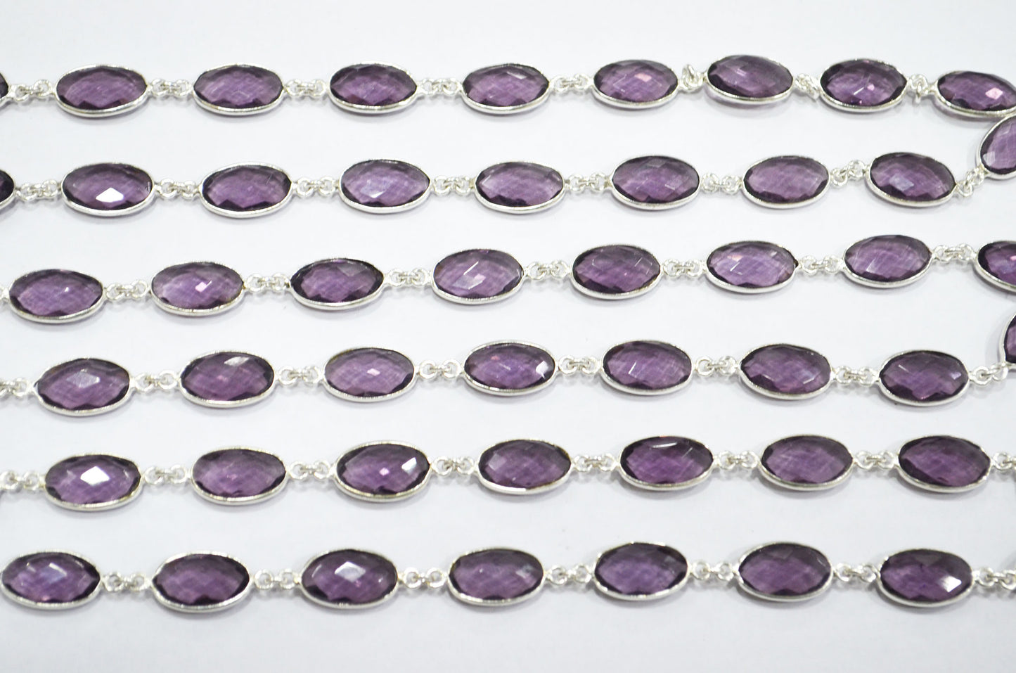 Eggplant Purple Hydro Quartz Faceted Oval Shape Connector Chain , 9x13 mm , RB-5711