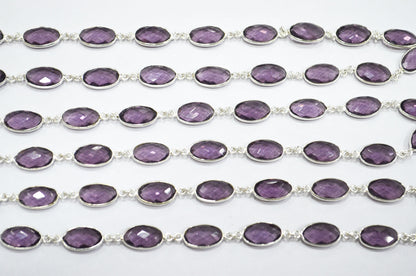 Eggplant Purple Hydro Quartz Faceted Oval Shape Connector Chain , 9x13 mm , RB-5711