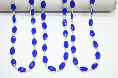 Royal Blue Hydro Quartz Faceted Oval Shape Connector Chain , 9x13 mm , RB-5712