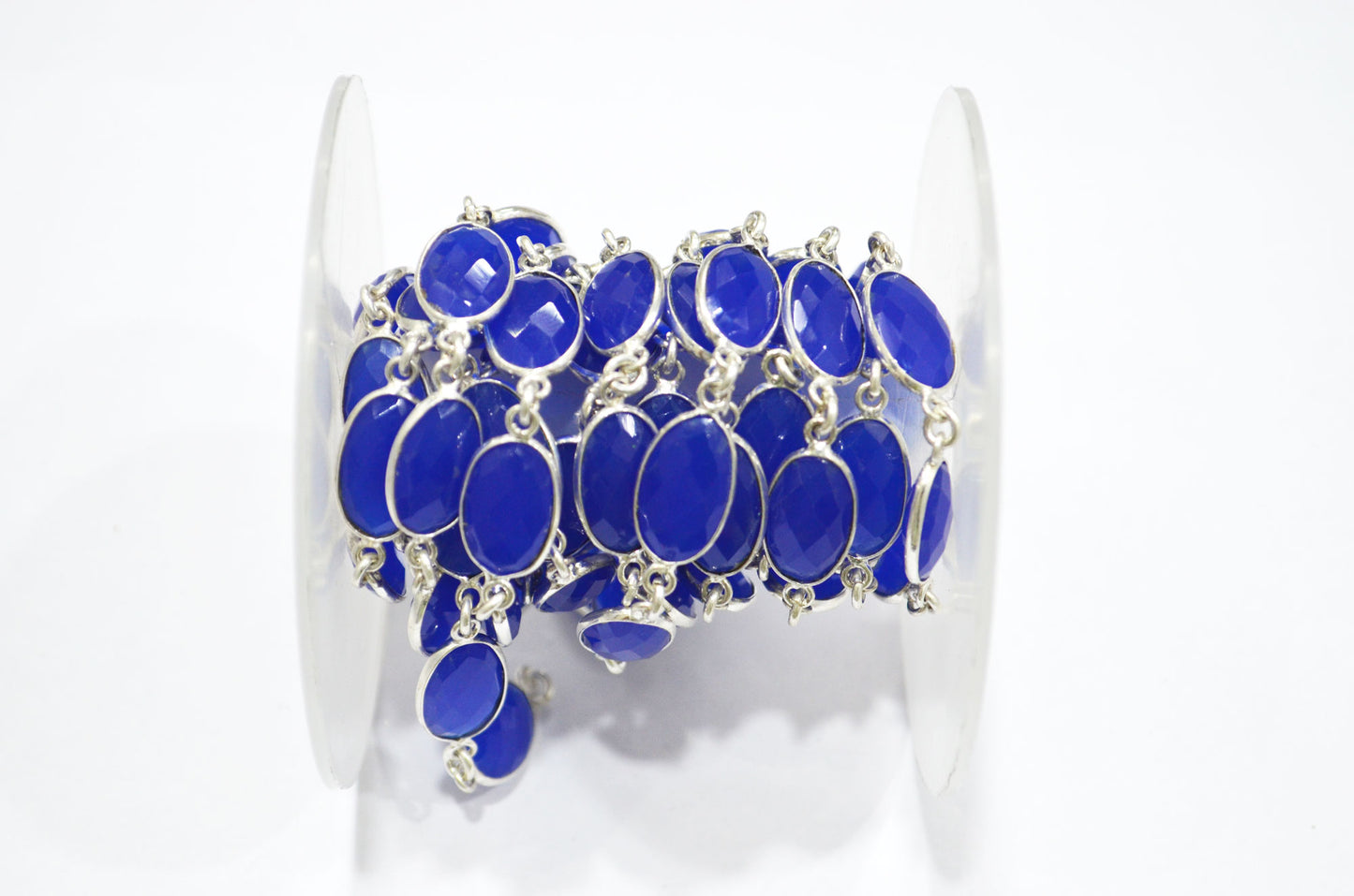 Royal Blue Hydro Quartz Faceted Oval Shape Connector Chain , 9x13 mm , RB-5712