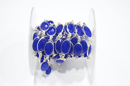 Royal Blue Hydro Quartz Faceted Oval Shape Connector Chain , 9x13 mm , RB-5712