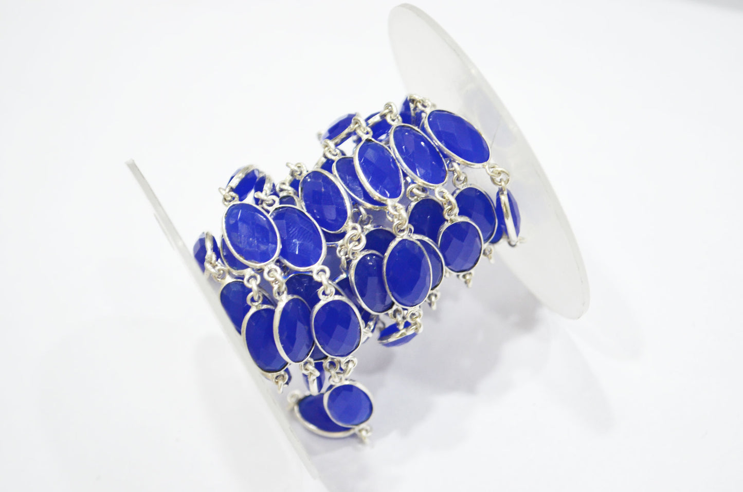 Royal Blue Hydro Quartz Faceted Oval Shape Connector Chain , 9x13 mm , RB-5712