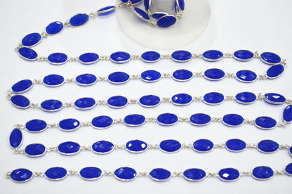 Royal Blue Hydro Quartz Faceted Oval Shape Connector Chain , 9x13 mm , RB-5712