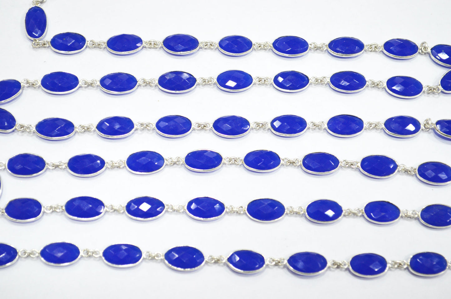 Royal Blue Hydro Quartz Faceted Oval Shape Connector Chain , 9x13 mm , RB-5712