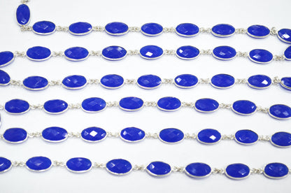 Royal Blue Hydro Quartz Faceted Oval Shape Connector Chain , 9x13 mm , RB-5712