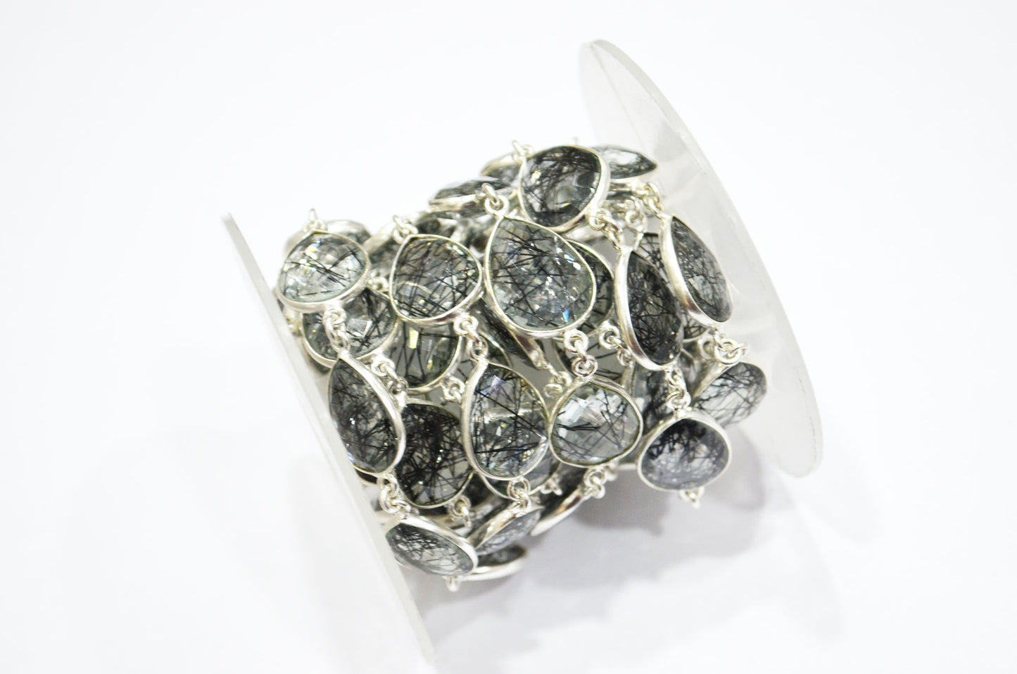 Black Rutile Doublet Glass Faceted Pear Shape Connector Chain , 12x15 mm , RB-5714