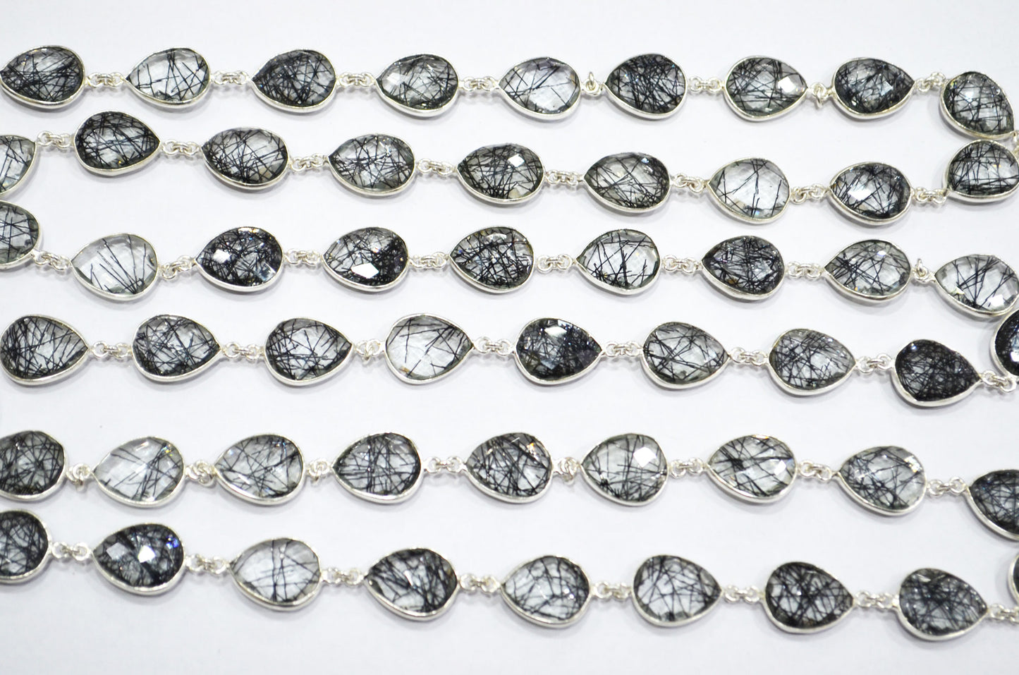 Black Rutile Doublet Glass Faceted Pear Shape Connector Chain , 12x15 mm , RB-5714