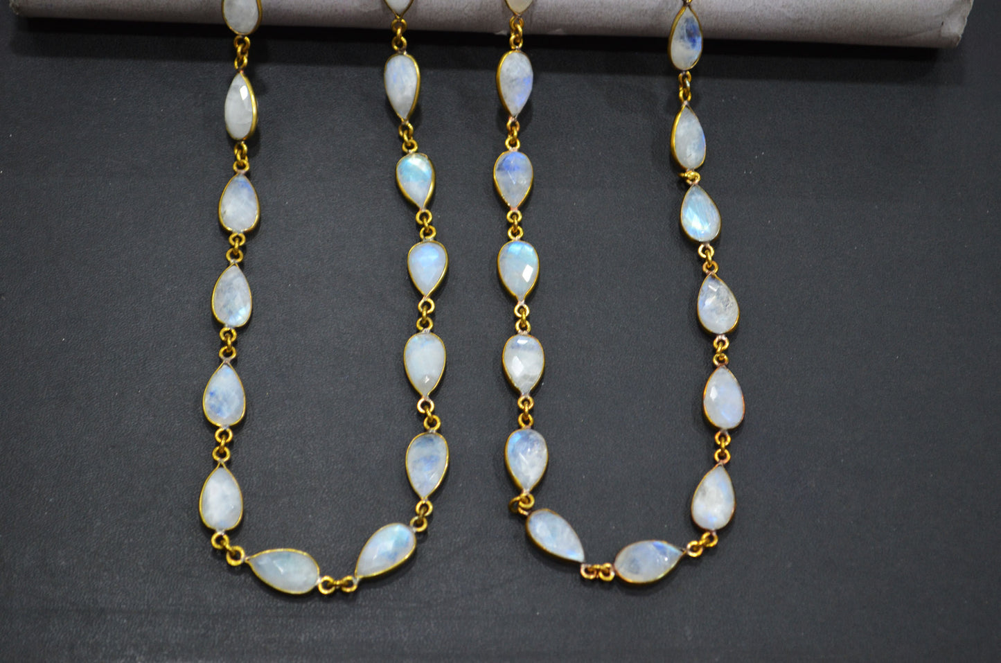 Rainbow Moonstone Faceted Pear Shape Connector Chain , 9x13 mm , RB-5715